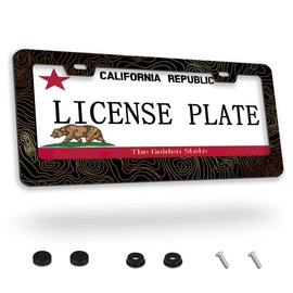 License Plate Frame,Topographic Gold Contour License Plate Frames Decorative Aluminum Car Tag Frames Stainless Metal License Plate Holder for Women Men Auto Accessories 2 Holes US Standard 12''x6''