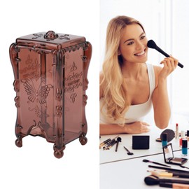 Agatige Cotton Pad Holder, Butterfly Rose Flower Cotton Pad Dispenser with Cover for Home(Translucent Coffee)