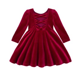 Miipat Toddler Girls Velvet Dress Ruffle Fall Winter Dress Long Sleeve Elegant Wedding Party Dress(Red,3-4T)
