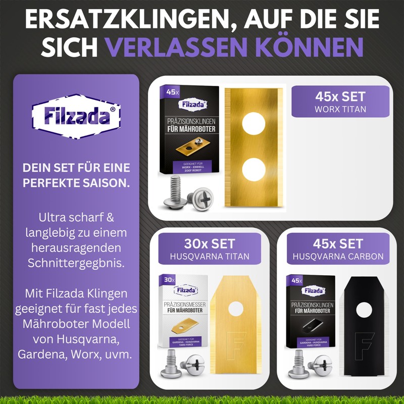 Filzada® 45 x robotic lawnmower blades suitable for Worx Landroid