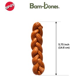 SPOT Bam-Bones Braided Stick - Made with Strong Bamboo Fiber, Durable Long Lasting Dog Chew Toy for Light to Moderate Chewers, for Dogs & Teething Puppies Under 30lbs, 5.75in, Hickory Smoke Flavor