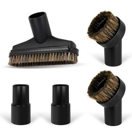 5PCS Horse Hair Brush Vacuum Attachment Set - Black Round Vacuum Attachments & Brushes - 5.9 In Long Floor Brush & Shop Vac Brush Attachment - 1 1/4" Vacuum Cleaner Adapter Included