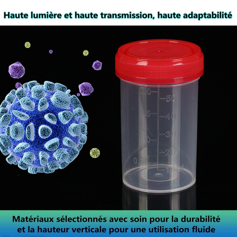 LATRAT 10 x 60ml Plastic Urine Sealed Sampling Cup Container