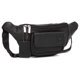 Real Distressed Leather Bum Waist Bag Travel Holiday Money Belt Pouch Change BUMBAG (Black)