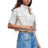 LifeShe Women Stretch Cropped Denim Jacket Short Sleeves Button Down