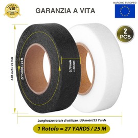 Nastro Termoadesivo per Orlo |50M X 20 MM|BIANCO E NERO|✮✮GARANZIA A VITA✮✮-2 Nastri Adesivi per Tessuti - Nastro Termoadesivo Resistente per Riparazioni su Tende, Jeans, Pantaloni, Gonne -Non si cuce