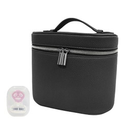 KNOWENAT Makeup Bag Cosmetic Vanity Case -Leather Portable Toiletry with Removable Divider Travel Organizer Bag with Travel Razors for Women (Black)