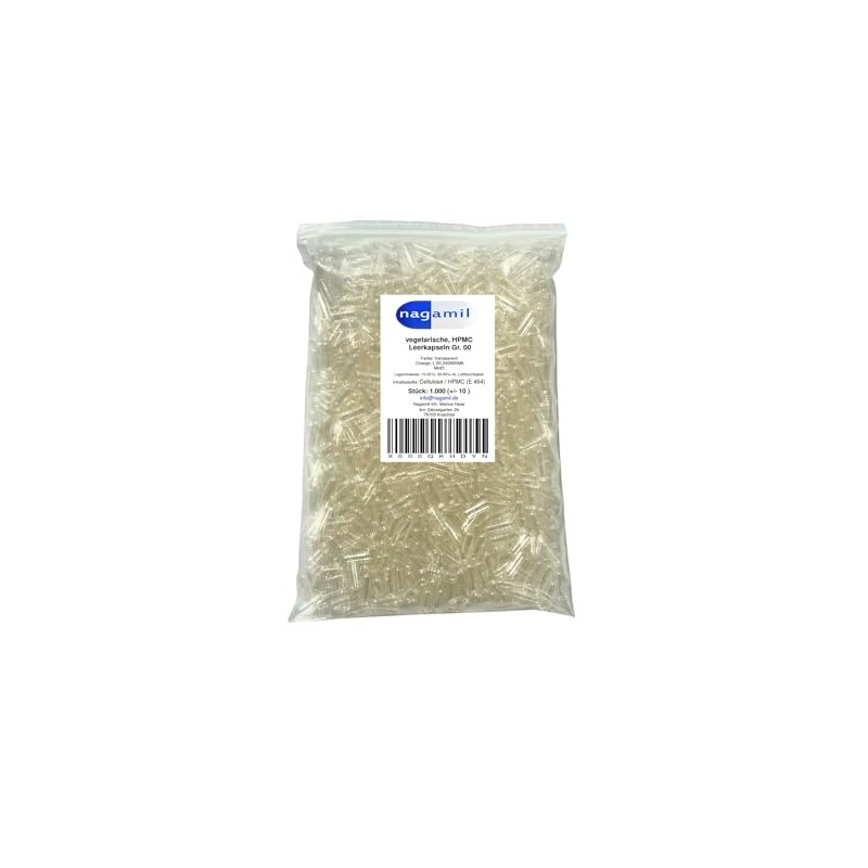 nagamil Empty Vegetarian HPMC Capsules, Size: 00, Transparent - Pack