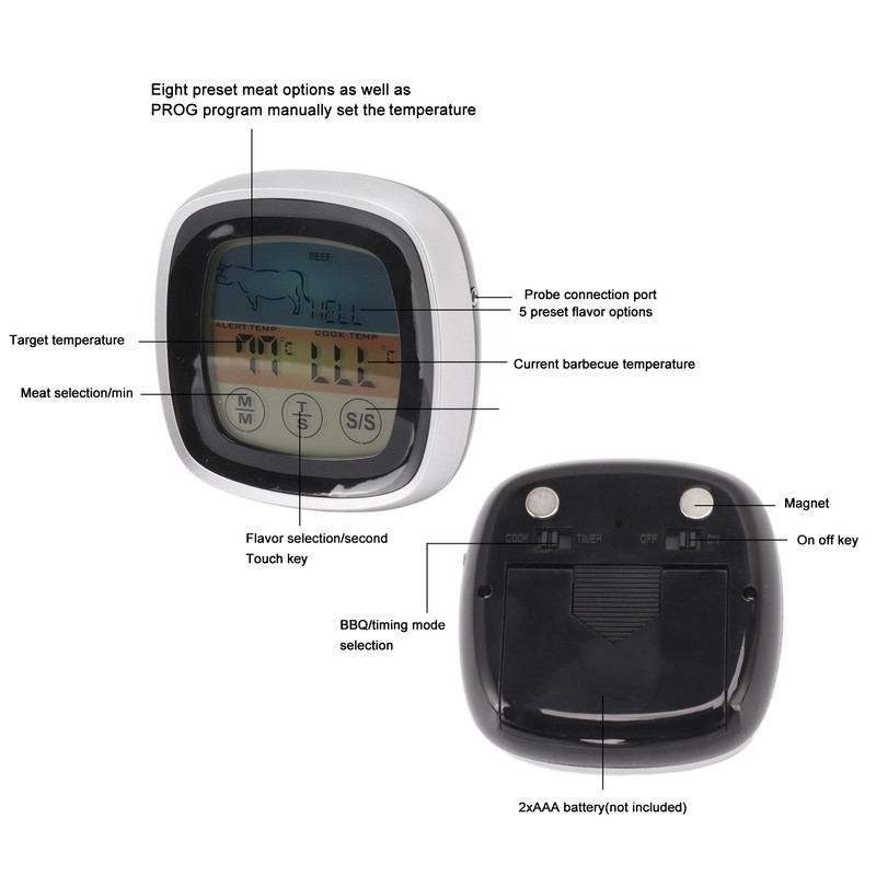 Food Touch Thermometer Kitchen Digital Display Timer Thermometer Field Barbecue