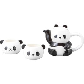 SAN4263 Cute Tableware Teapot & Tea Cup Set, Panda Parent-Child Tableware, Approx. 13.5 fl oz (400 ml), 5.5 fl oz (140 ml)