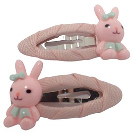 Topkids Accessories Bunny Motif Ribbon Wrapped Snap Hair Clip Small Hair Clips Girls Hair Accessories Baby Hair Clips Girls Hair Clips Mini Hair Clips Toddler Clips Pin Curl Clips (Pink)