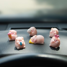 Rislobx Cute Pig Car Dashboard Decor, 6PCS Cute Pink Pig Car Dash Decorations Car Door Rear View Mirror Ornament Interior Accessories for Home Office