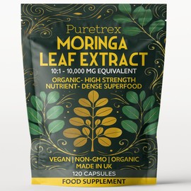 Puretrex Moringa Leaf Extract 10,000mg | 120 Vegan Capsules | Organic, Non-GMO | High Strength Superfood Supplement | Made in UK | Natural Energy & Immunity Support