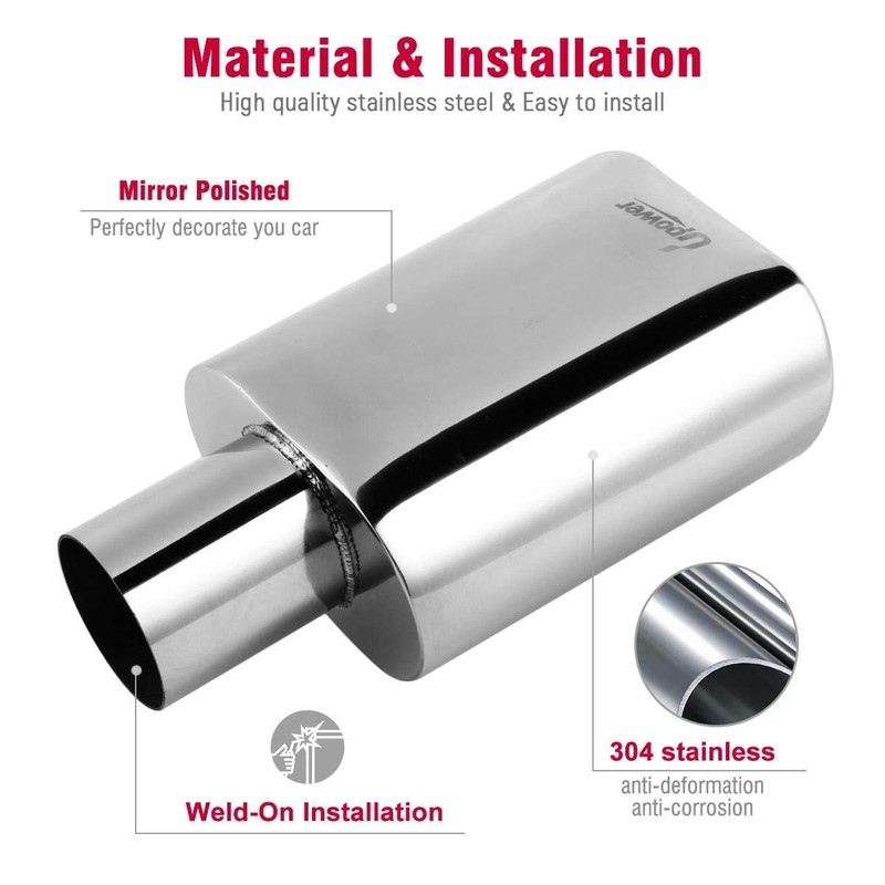 Upower Exhaust Tips 2.25" Inlet 5.5"x3" Outlet 9" Long Stainless