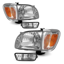 ADCARLIGHTS for 2001 2002 2003 2004 Toyota Tacoma Headlight Assembly 01 02 03 04 Toyota Tacoma Headlamp with Corner Signal 6Pcs Blk Lamps and Bumper Light Clear lens Chrome housing