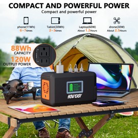 HOWEASY Portable Power Station,120W(240W Peak) Solar Generator,88Wh Lithium Battery Power with 110V AC Outlet/DC/USB/LED Light for Outdoor Camping Trip Hunting Emergency(Solar Panel Optional)