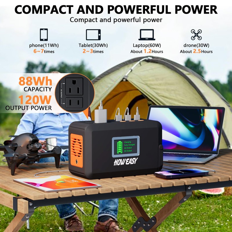 HOWEASY Portable Power Station,120W(240W Peak) Solar Generator,88Wh Lithium Battery Power