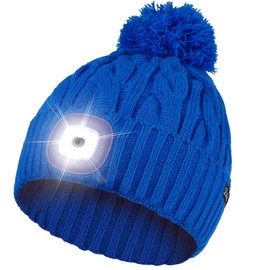 Etsfmoa Unisex Winter Beanie with The Light,Gifts for Men and Women,USB Rechargeable Headlamp Hat Blue