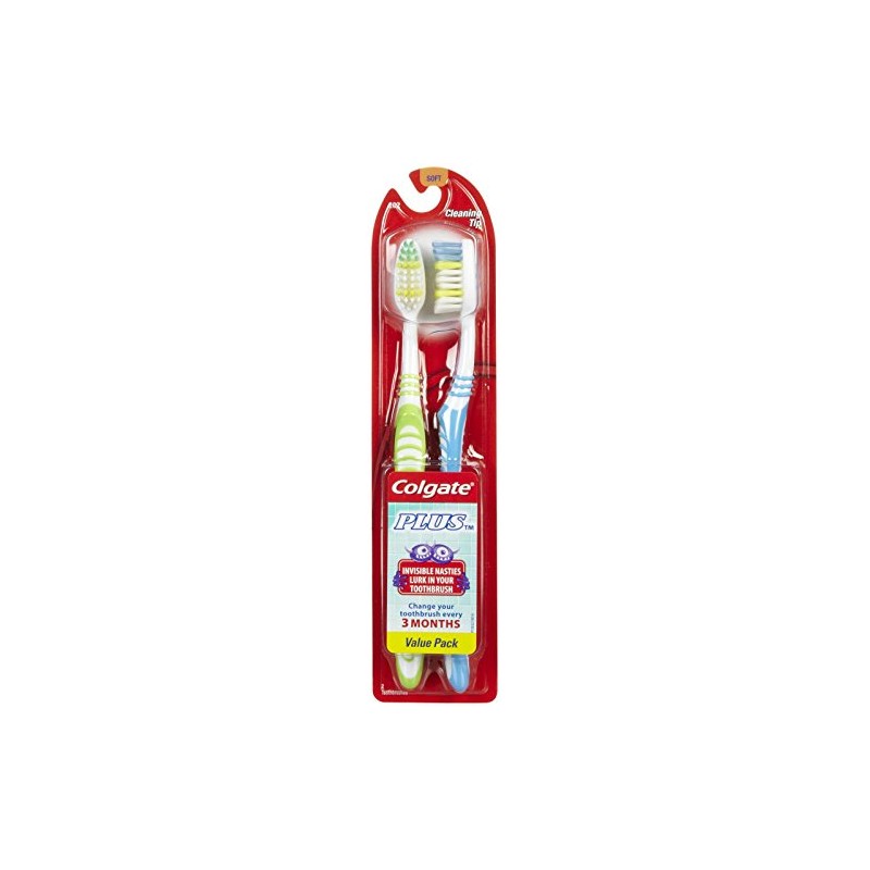 Colgate Plus Toothbrush, Full Head, Soft - 2 ct -