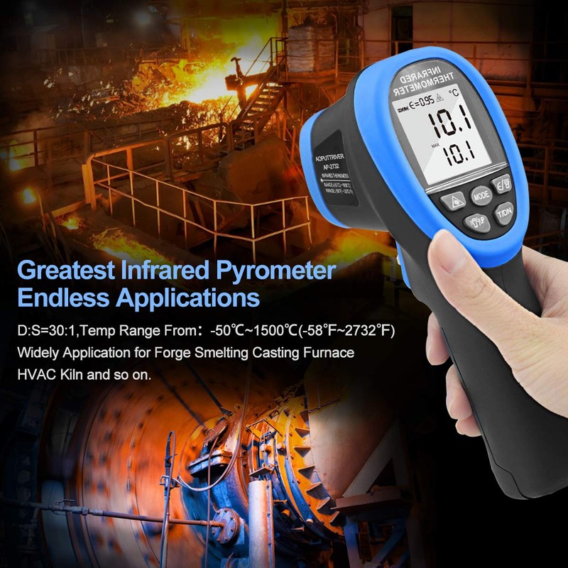 Pyrometer High Temp Thermometer Gun, AP-2732 Laser Thermometer Gun -58℉~2732℉(-50℃