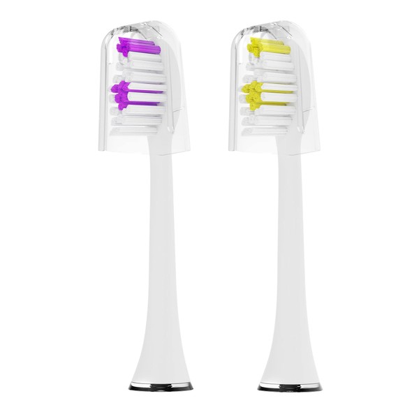 Acteh Toothbrush Heads for Sonic Edge, JetWave, JetUV and eBrush Toothbrush Models (White Purple / White Yellow)
