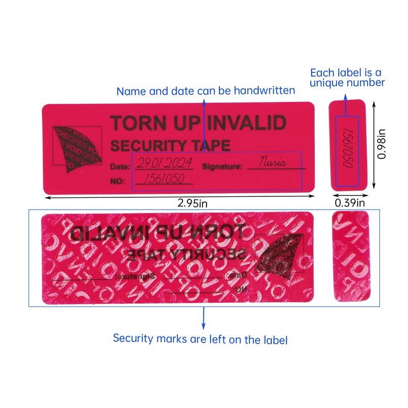 Solitary Walker 500Pcs Tamper Evident Security Labels Red1x3 inch No