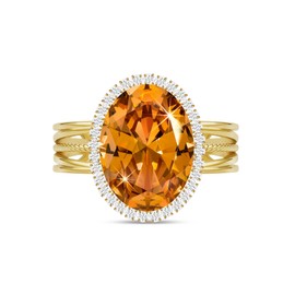 Linawe Chunky Gold Birthstone Rings for Women, Oval Imitation Diamond Fake Citrine Adjustable Ring, Faux Crystal Gemstone CZ Rings, Statement Cocktail Ring Costume Jewellery