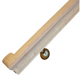 Solid Red Oak Handrail Kit with Wall Returns and Wall Mount Brackets (Matching Screws Included). 6010 Profile Unfinished. Indoor Use Only. (3 Ft, Antique Brass)