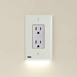 SnapPower Single GuideLight 2 for Outlets [for Standard Decor, Not GFCI outlets] - Night Light - Electrical Outlet Wall Plate with LED Night Lights - Automatic On/Off Sensor - (Décor, Light Almond)