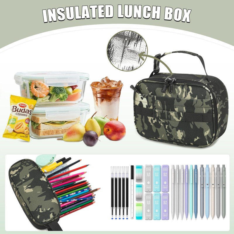 Tecoloy Camo Backpack for Boys, 3PCS Tactical Kids Backpack Boys
