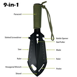 Tentogala 2 Pack Samll Survival Shovel, 9 in 1 Mini Camping Shovel, Ultralight Backpacking Trowel Shovel, Backpacking Gear for Hiking, Camping and Survival Bags (Black)