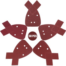 Mouse Sander Pads - 50 Pieces Detail Sanding Sheets Hook and Loop Assorted 60/80/120/180/240 Grits Sander Paper with 2 Tips - 4 Holes Triangle Sandpaper for Black and Decker Detail Palm Sander