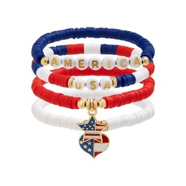 Blue Drop 4th of July Star Heart Star Charm Bracelet For Women Men Red White Blue Beaded Stretch Bracelet Patriotic Bracelets Independence Day Jewelry Gifts - D