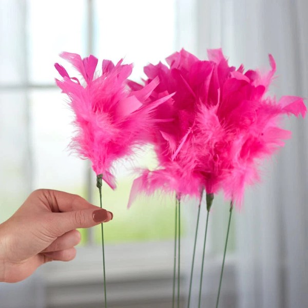 Unbranded Set of 6 Hot Pink Fuzzy Real Feather 14"