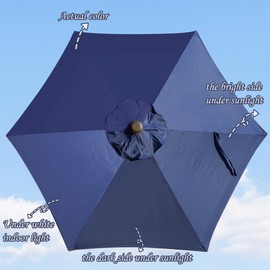 Blissun 7.5ft Patio Umbrella Replacement Canopy, Market Umbrella Top, Outdoor Table Umbrella Canopy for 6 Ribs (Navy Blue)