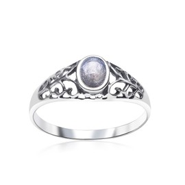 Materia #SR-134 Women's Ring Enamel 925 Sterling Silver Grey Floral Rhodium-Plated with Glitter, enamel
