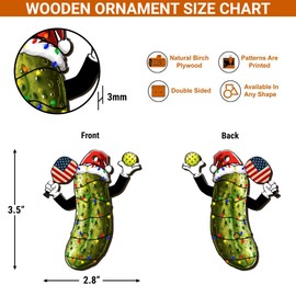 ROLOL Funny Pickle Christmas Ornaments for Pickleball Player, Pickle Pickleball Christmas Ornaments, Pickleball Hanging - All Over Printed Cucumber Wooden Ornaments 3.5 Inches