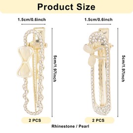 CURASA Rhinestone Pearl Bow Hair Clips For Women Girls 4PCS Metal Elegant Duckbill Hair Pins Cute Glitter Crystal Barrettes Gold Fashion Styling Hair Accessories Wedding Alligator Hairclips Prom Gifts