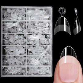 LoveOurHome 600pc French Almond Gel x Nail Tips Clear Fake Nails Press ons Nails Short Almond Nail Tips French False Nails Artificial Fingernails Gel Nail Tips for Acrylic Nails Extension Press ons