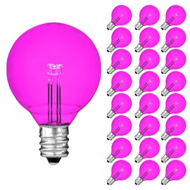 Novelty Lights 25 Pack G40 Glass LED Globe Bulbs, String Light Replacement Bulbs, E12 Candelabra Base, Energy Efficient Outdoor Patio Lighting, Pink