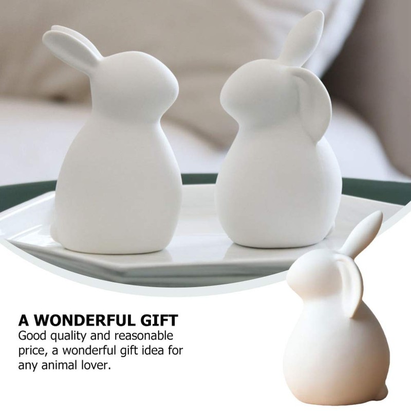 PRETYZOOM Ceramics Bunny Figurine Easter White Bunny Figurines Home Decor