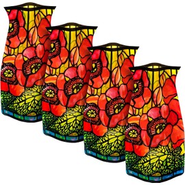 MODGY Expandable Flower Vase, Plastic Decorative Modern Foldable Printed Vases for Centerpieces for Wedding, Dining Table, Home Decor, Living Room, Bathroom, Poppies, Louis C. Tiffany, 4 Pack