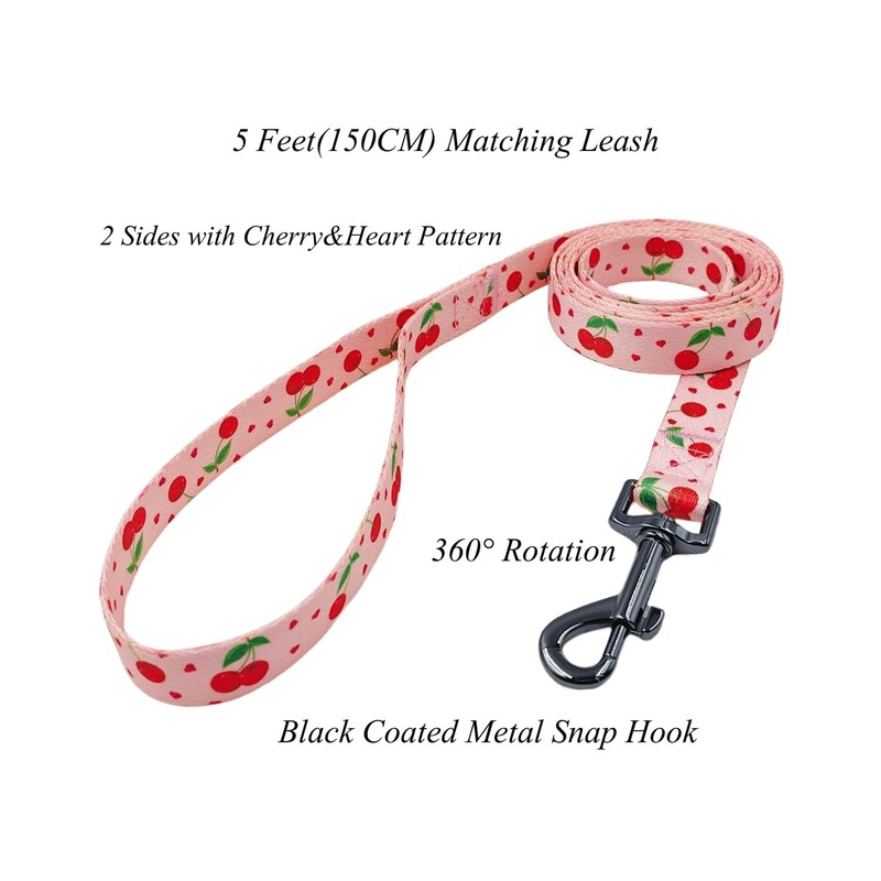 Olahibi Dog Collar and Leash Combo Set, Cherry Fruit Pattern,