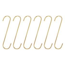 sourcing map 6pcs Long S Hooks 8 Inch Extra Long Metal S-Shaped Hanging Hooks High Manganese Steel S Hanger Storage Organizing Tool for Kitchen Garden Bathroom Garage Closet, Gold Tone