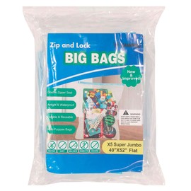 Yawped 5 Pack Super Jumbo 40"X52" Zip and Lock Big Storage Bag Zipper Resealable Plastic Bags Strong 3 Mil Thickness