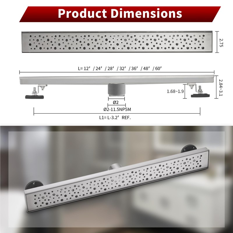 Sharp-tec 32 inch Linear Shower Drain, Brushed Rectangular Floor Drain,