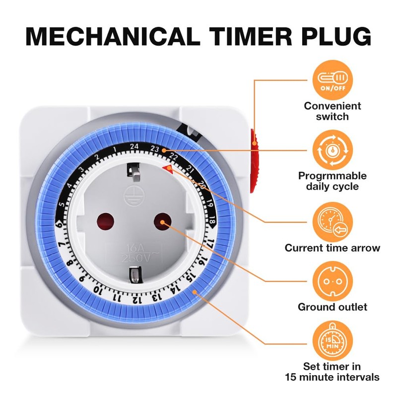Adiwo Mechanical Timer, Pack of 2 Analogue Timer for Indoor