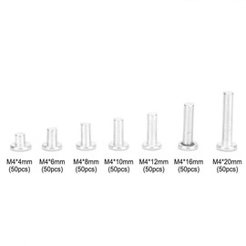 Hilitand 350pcs Solid Rivets Flat Head Aluminum Solid Rivets Multi Size M4 Rivets 4/6/8/10/12/16/20mm