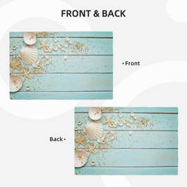 Jbofyee - Juego de 4 manteles individuales con diseño de conchas de mar sobre fondo de madera, para el hogar, cocina, fiesta, comedor, decoración, antideslizante, resistente al calor, lavable