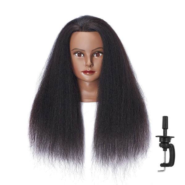 Hairlink 100% Real Hair Afro Mannequin Head Hairdresser Hair Styling Training Head Dolls for Cosmetology Manikin Maniquins Practice Head with Stand (6611B0216)